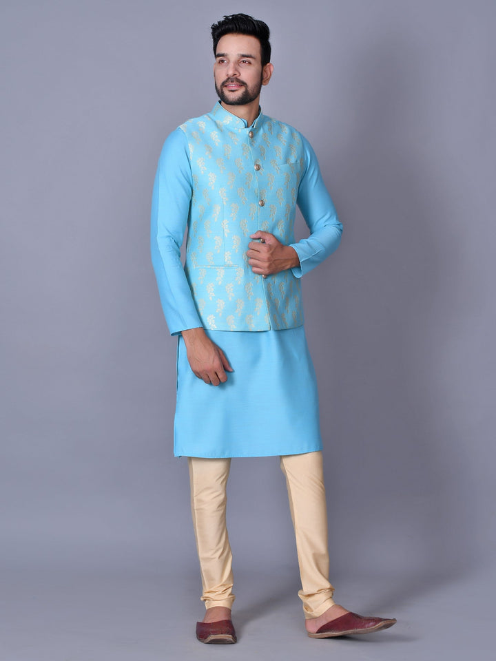 Floral Turquoise Blue Jacket Kurta Set