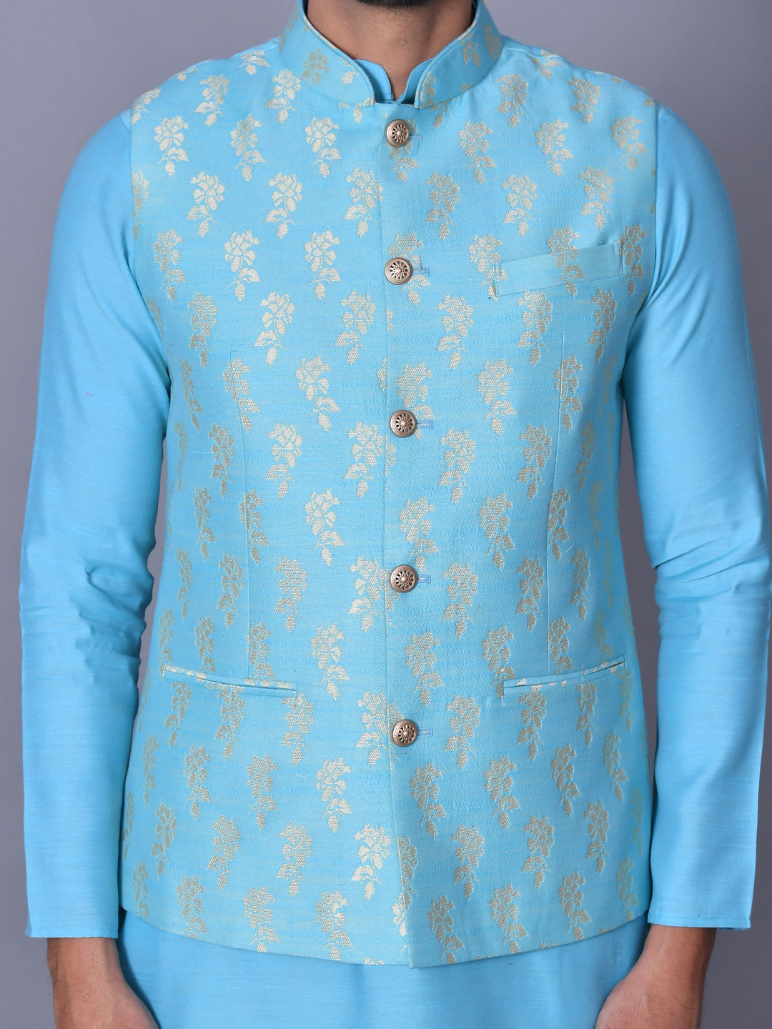 Floral Turquoise Blue Jacket Kurta Set