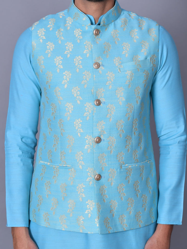 Floral Turquoise Blue Jacket Kurta Set