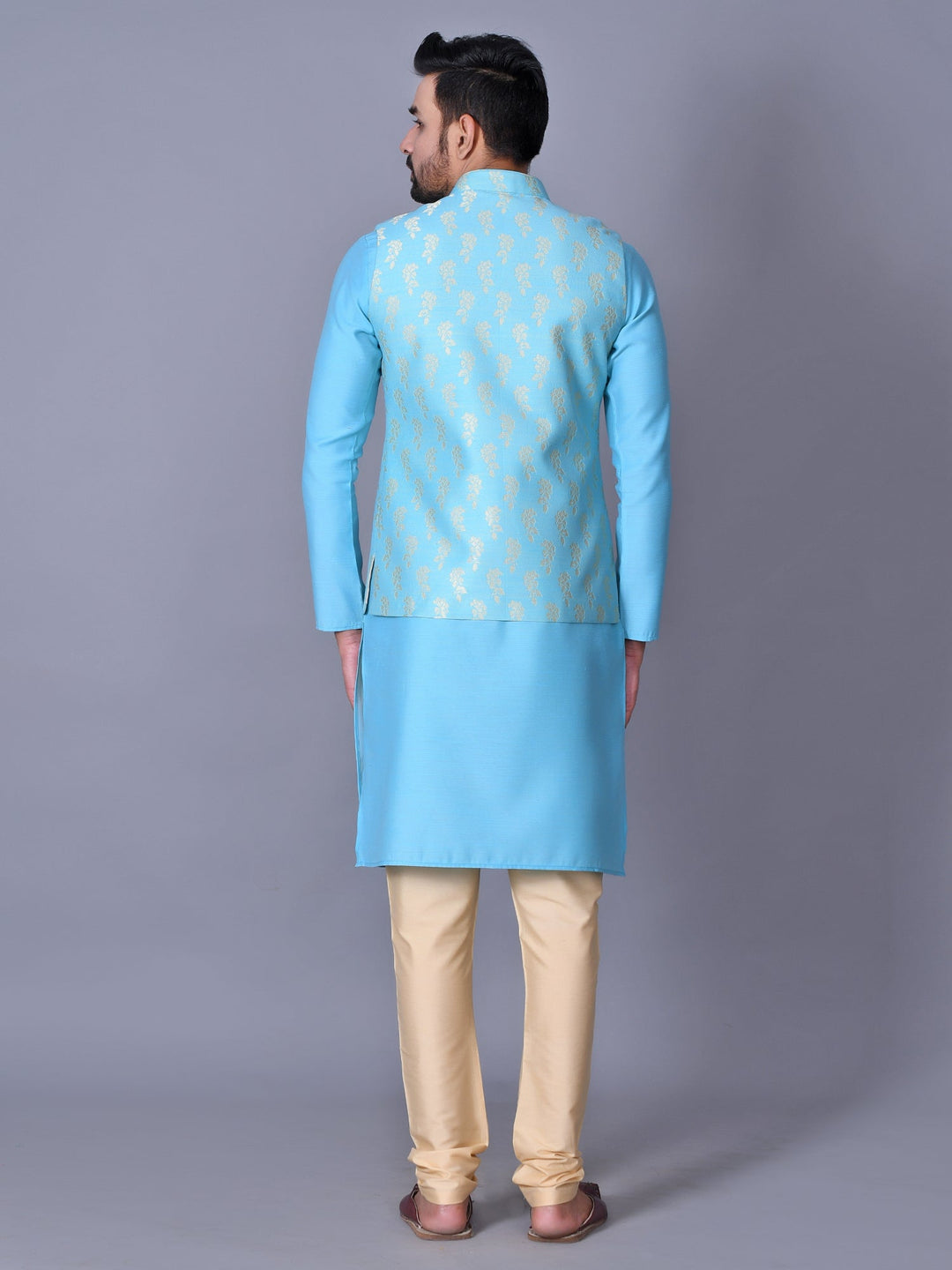 Floral Turquoise Blue Jacket Kurta Set