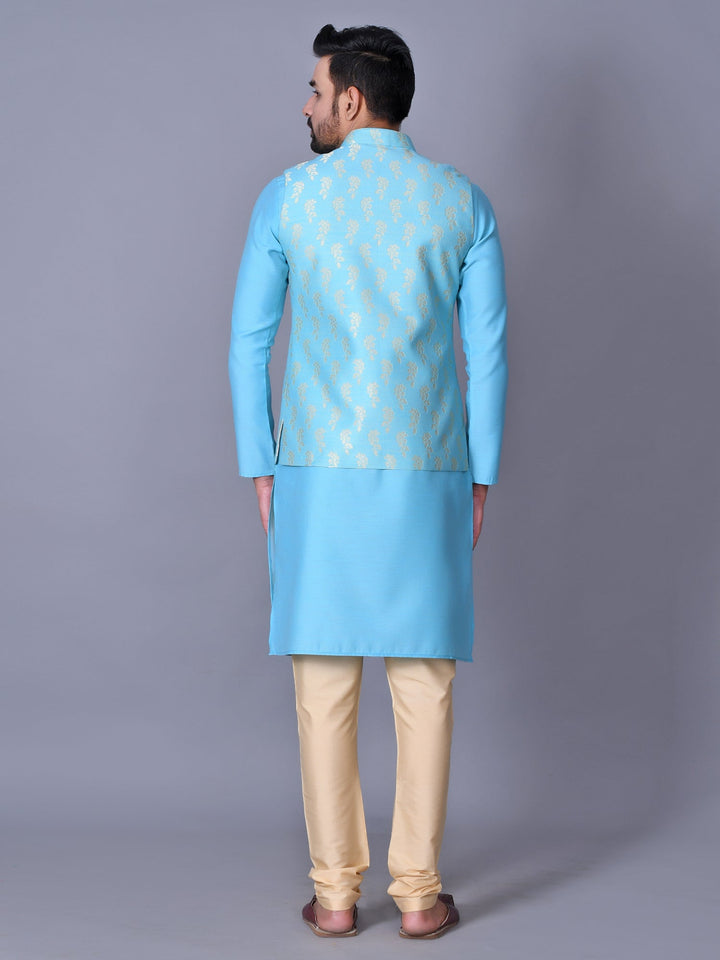 Floral Turquoise Blue Jacket Kurta Set