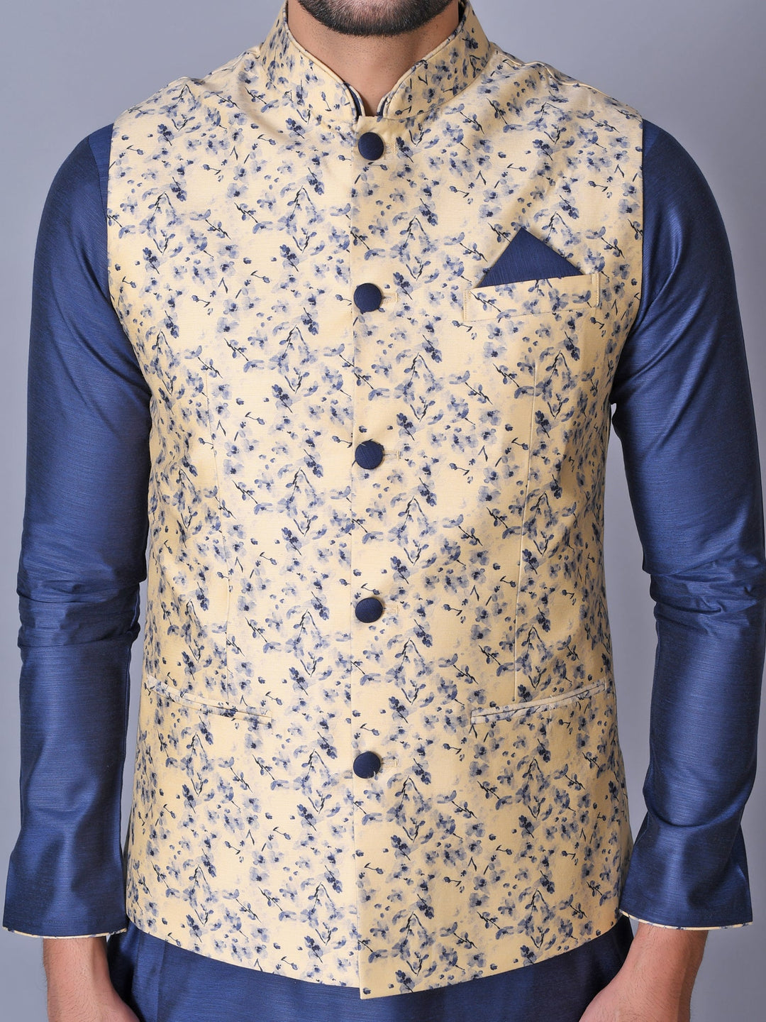 Floral Beige Jacket Kurta Set