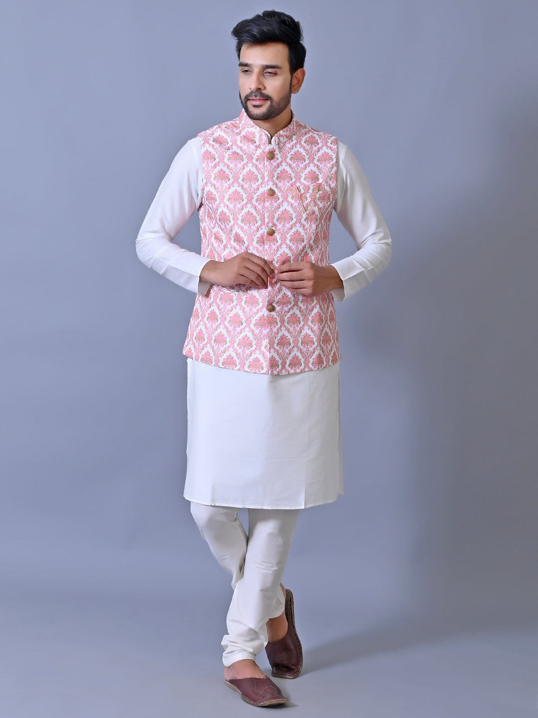 Ethnic Motifs Pink Jacket Kurta Set