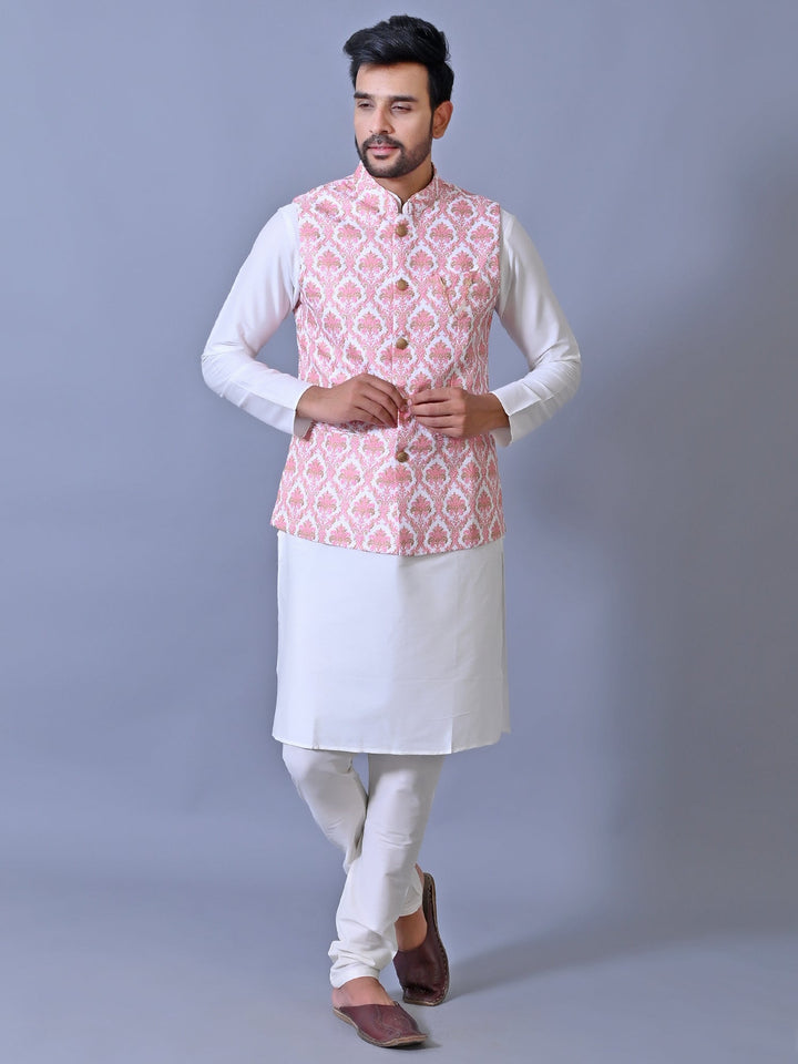 Ethnic Motifs Pink Jacket Kurta Set
