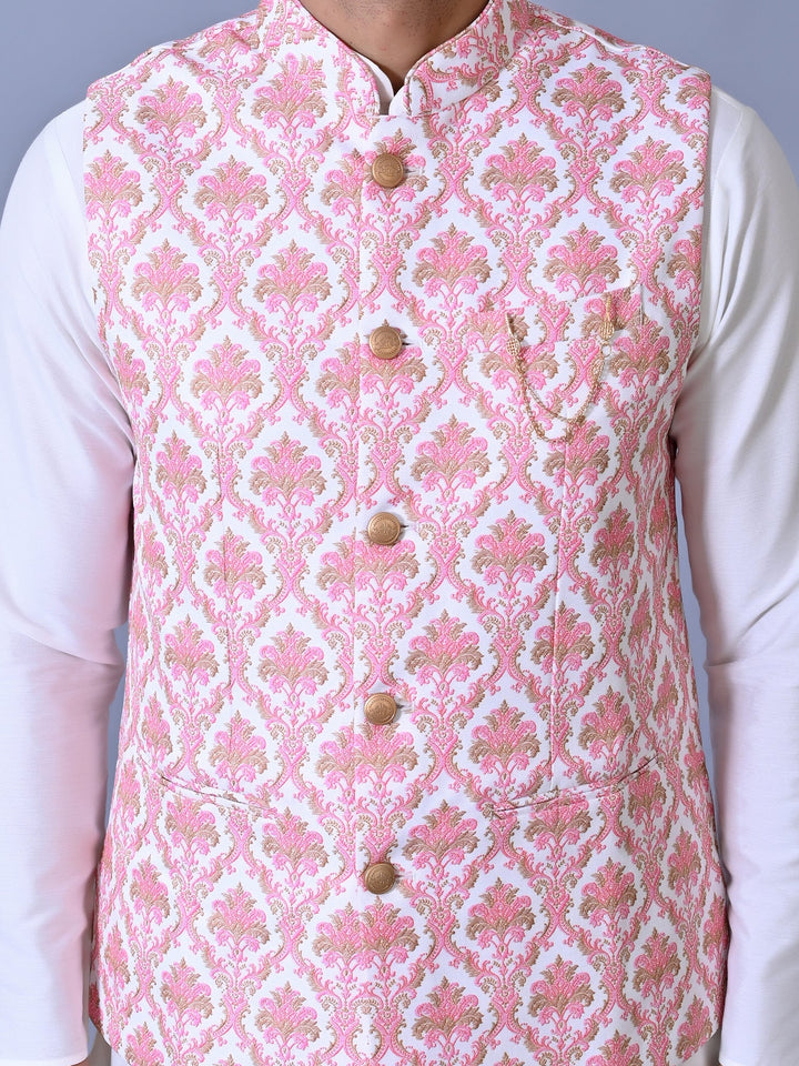 Ethnic Motifs Pink Jacket Kurta Set