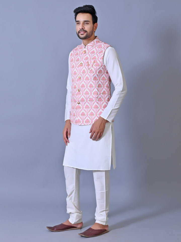 Ethnic Motifs Pink Jacket Kurta Set