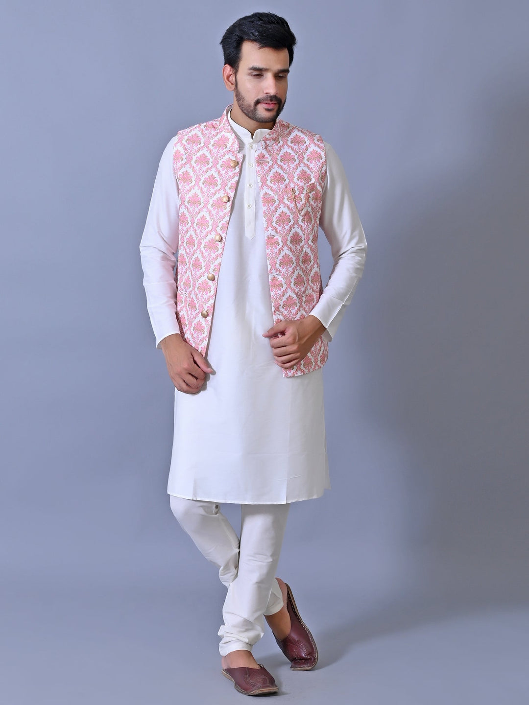 Ethnic Motifs Pink Jacket Kurta Set