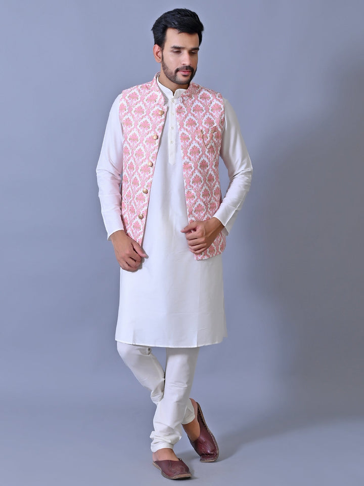 Ethnic Motifs Pink Jacket Kurta Set