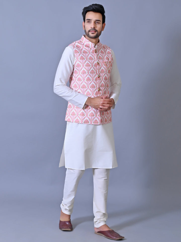 Ethnic Motifs Pink Jacket Kurta Set