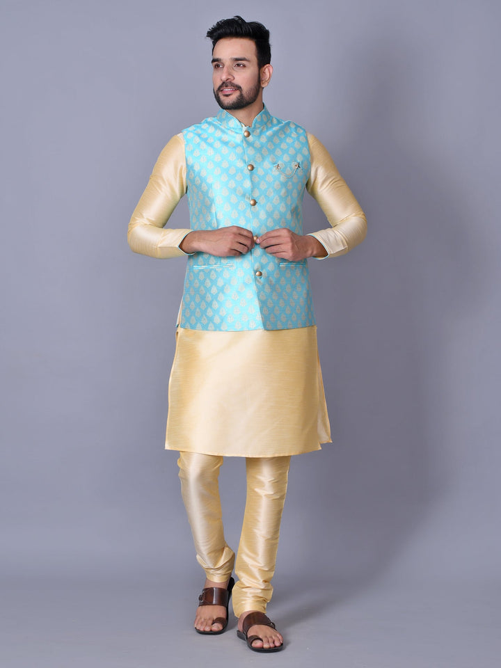Floral Blue Jacket Kurta Set