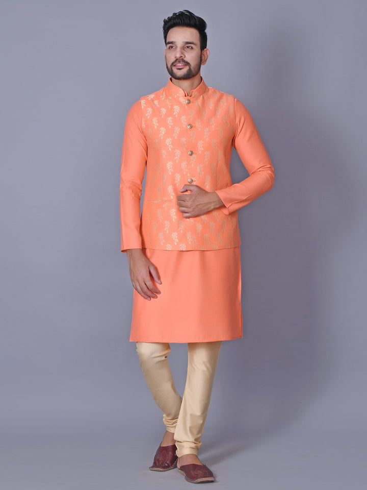 Floral Peach Jacket Kurta Set