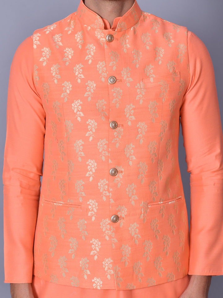 Floral Peach Jacket Kurta Set