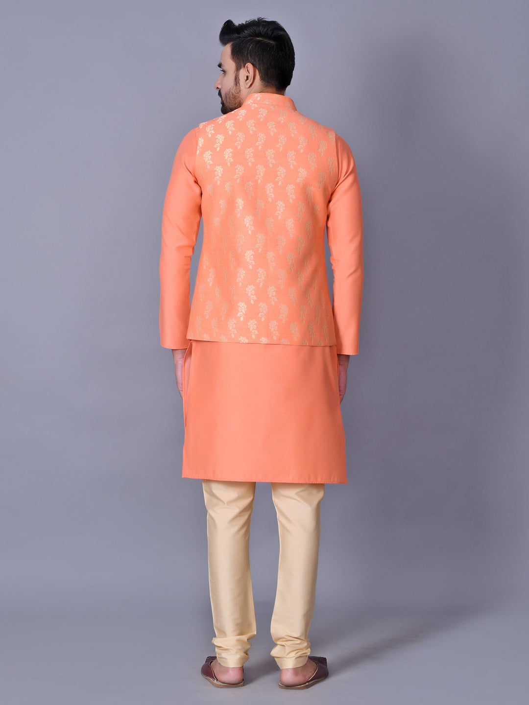 Floral Peach Jacket Kurta Set