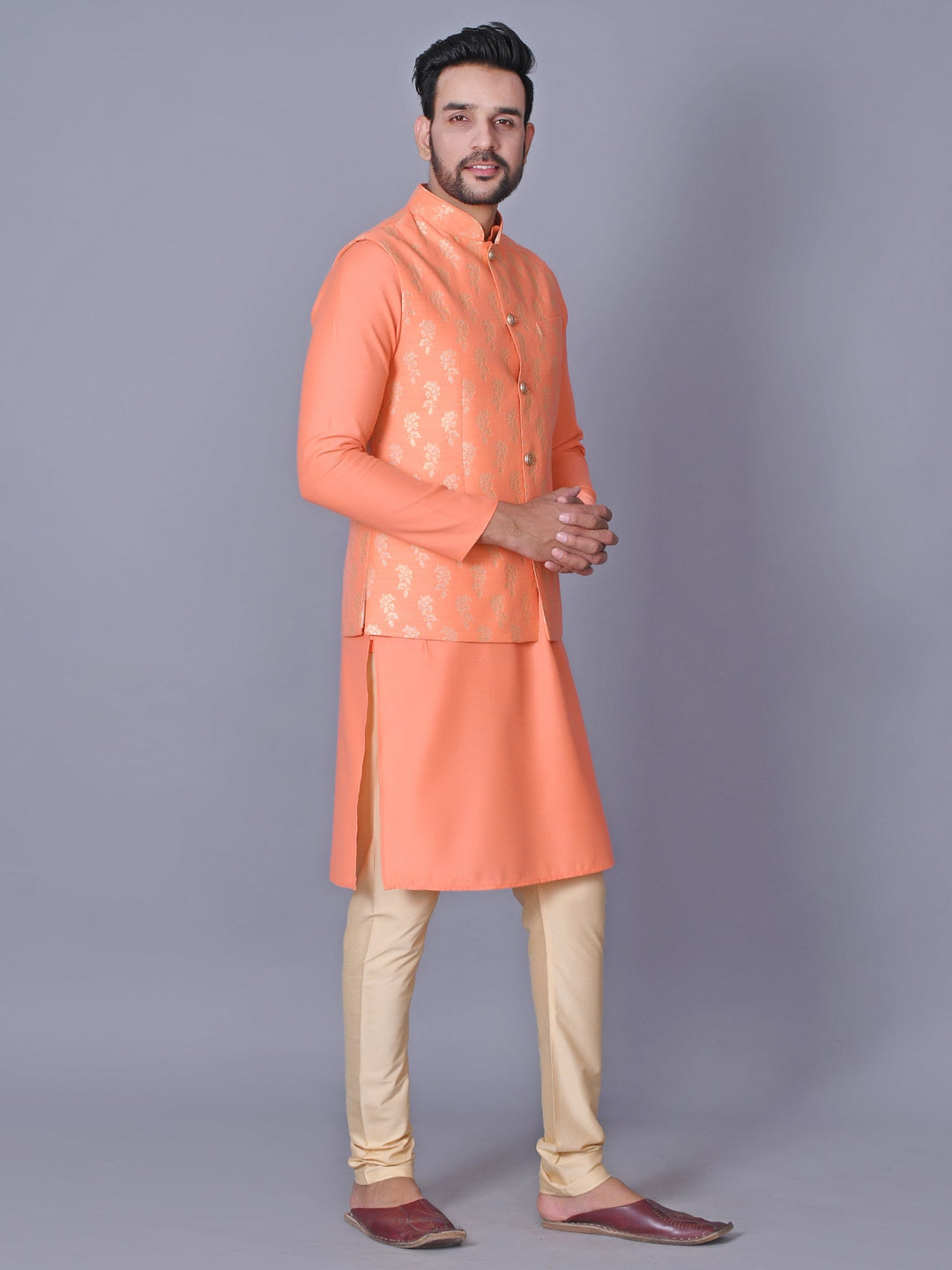 Floral Peach Jacket Kurta Set