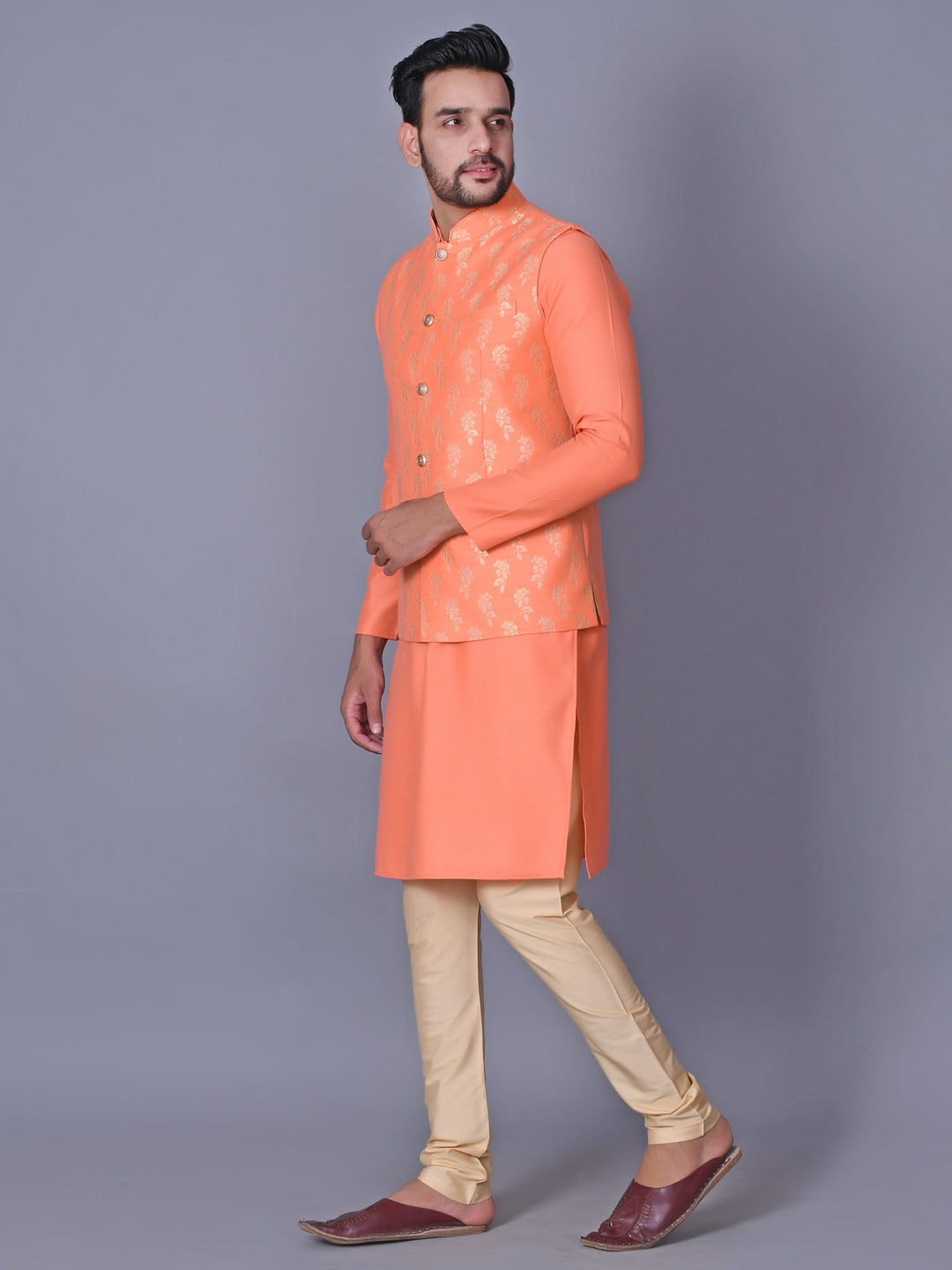 Floral Peach Jacket Kurta Set