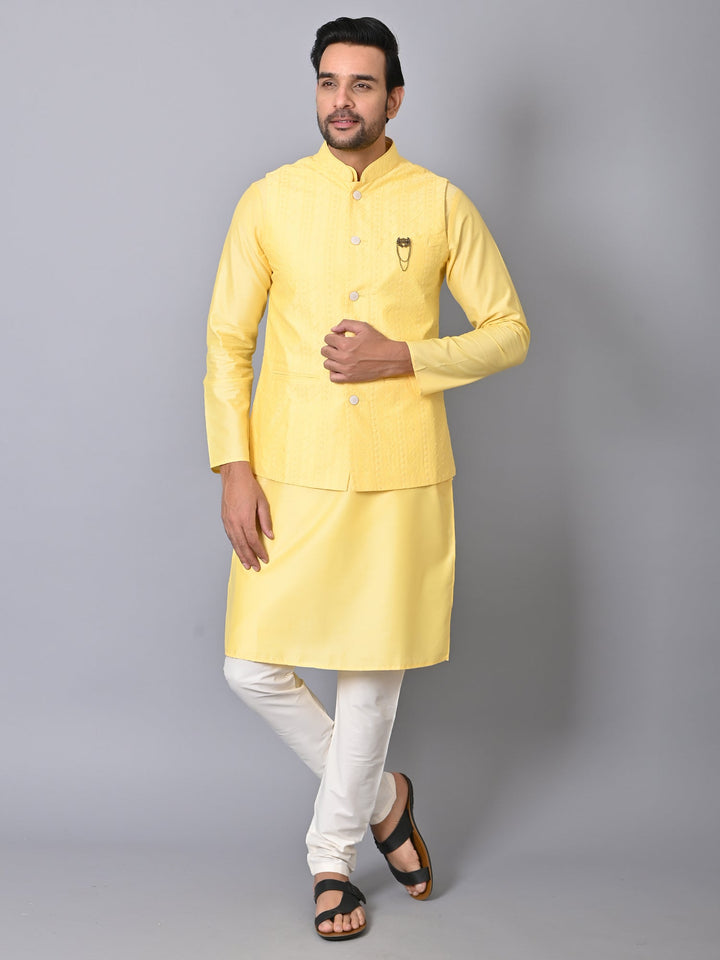 Chikan Yellow Jacket Kurta Set