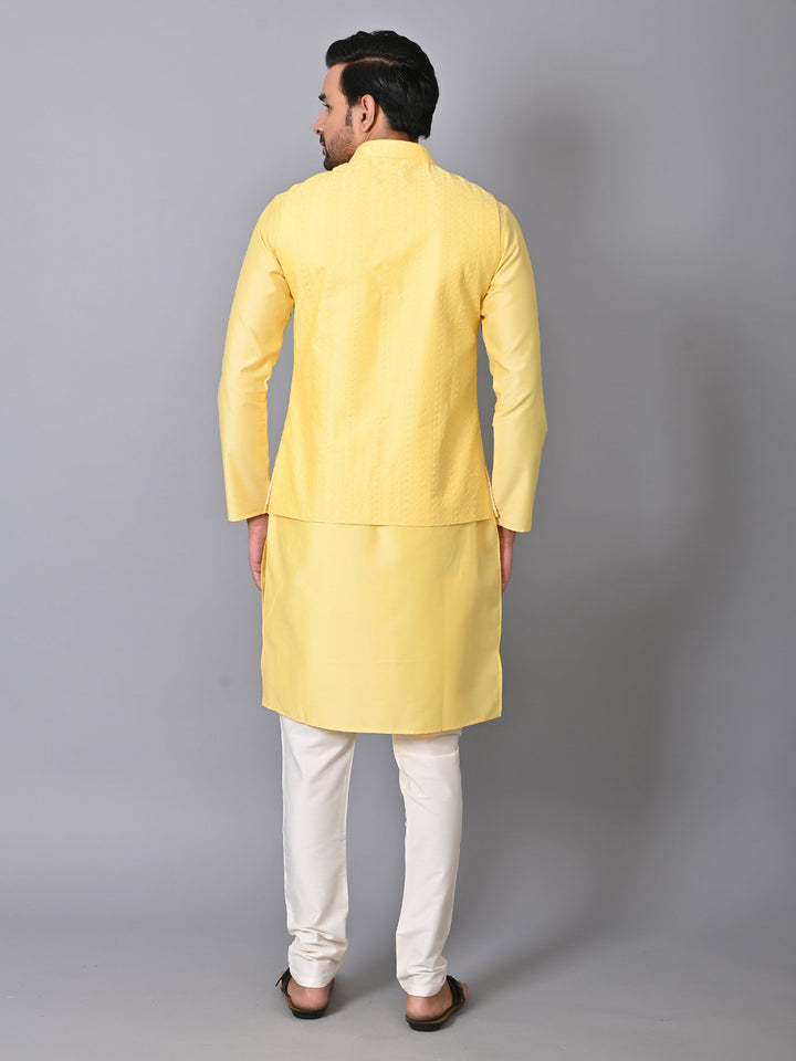 Chikan Yellow Jacket Kurta Set