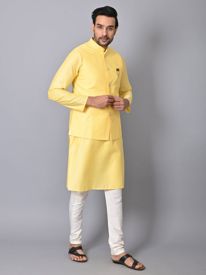 Chikan Yellow Jacket Kurta Set