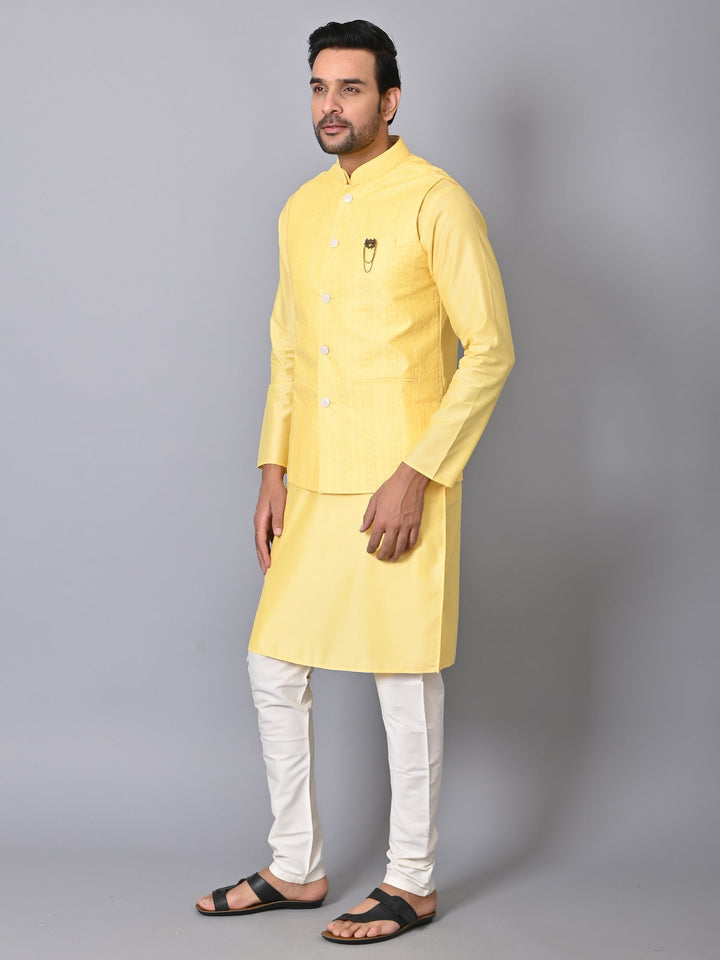 Chikan Yellow Jacket Kurta Set