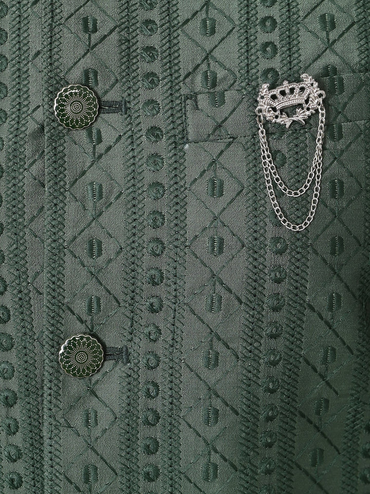 Chikan Olive Jacket Kurta Set