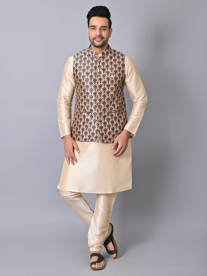 Ethnic Motifs Black Jacket Kurta Set