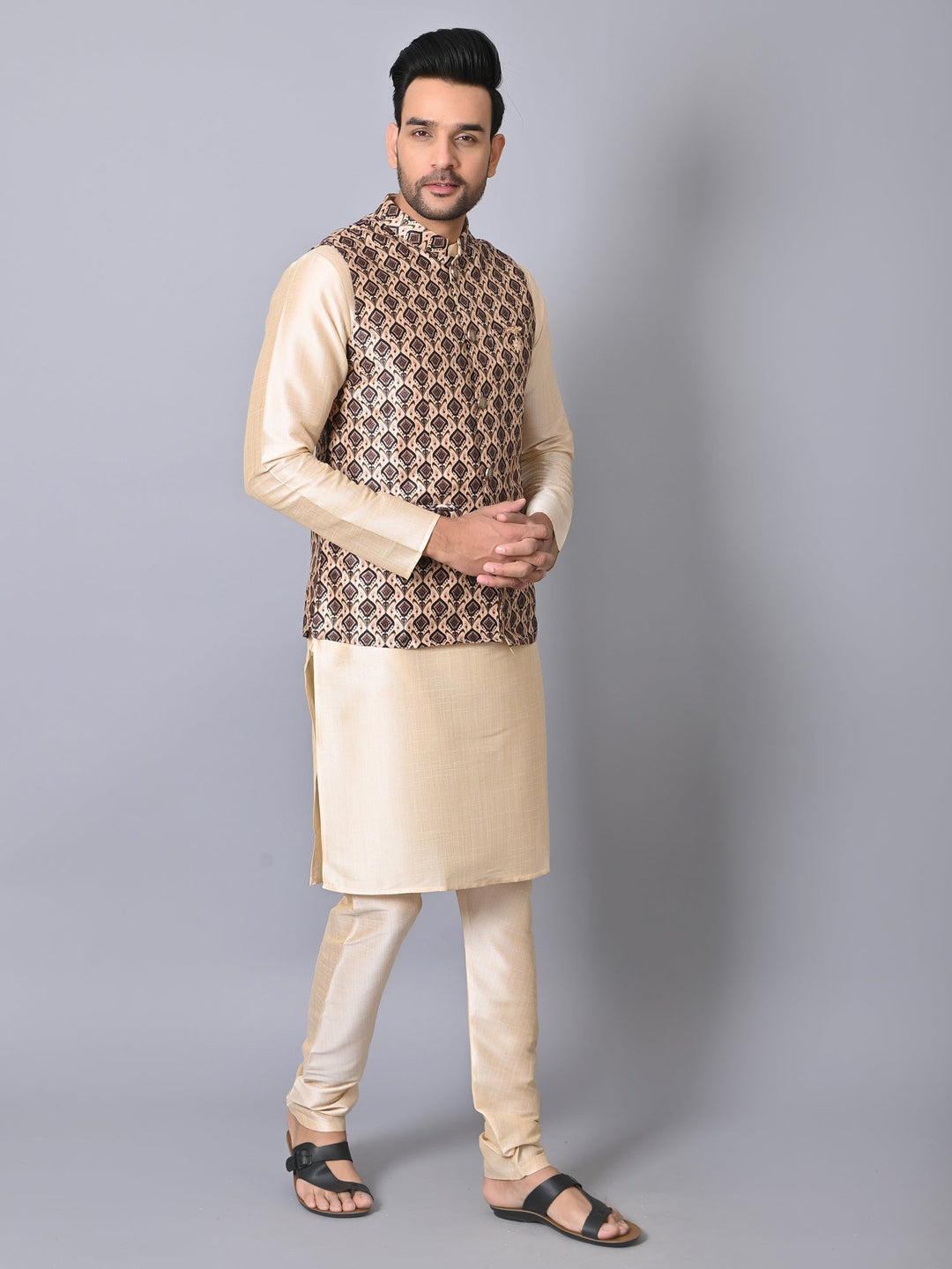 Ethnic Motifs Black Jacket Kurta Set