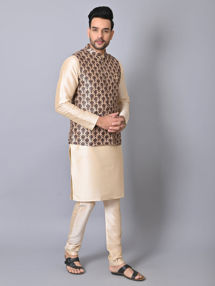 Ethnic Motifs Black Jacket Kurta Set