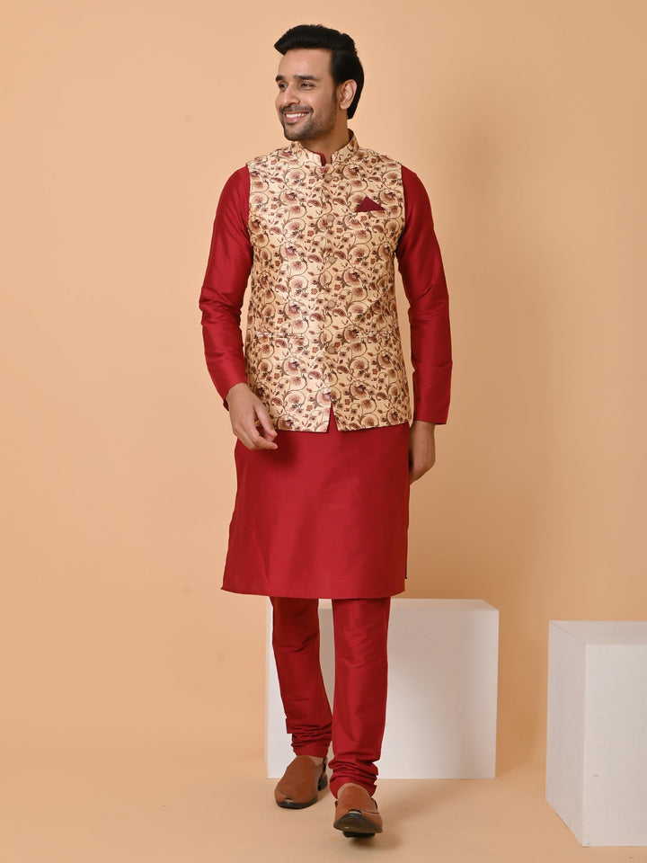 Ethnic Motifs Beige Jacket Kurta Set