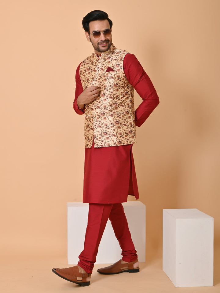 Ethnic Motifs Beige Jacket Kurta Set