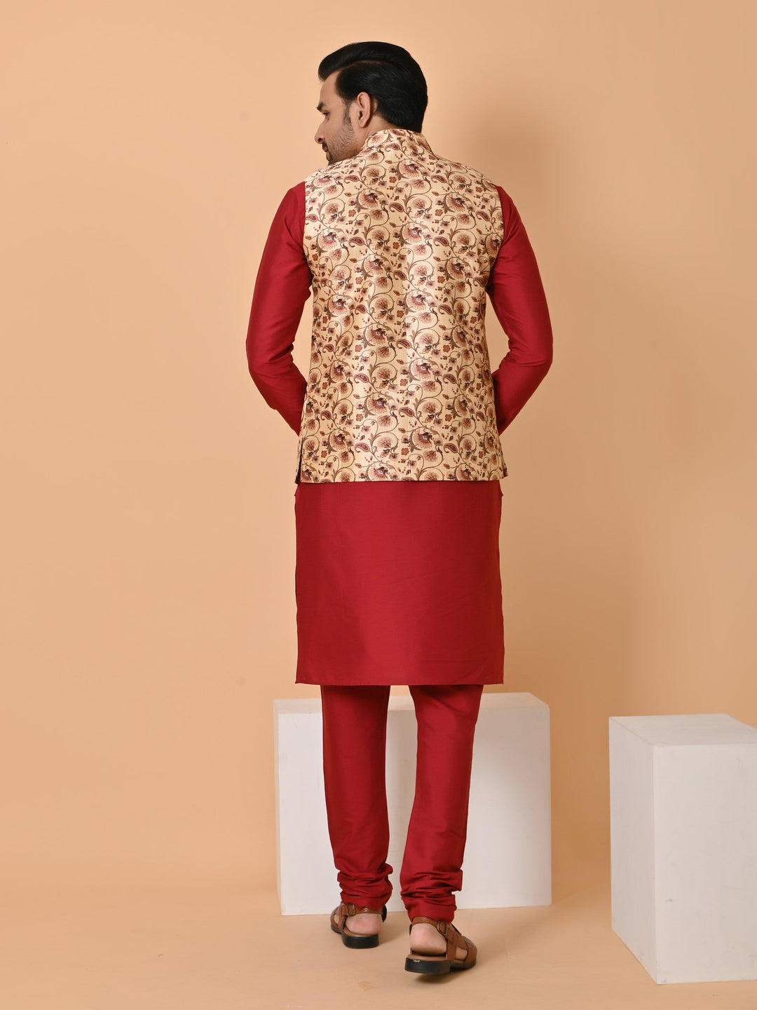 Ethnic Motifs Beige Jacket Kurta Set