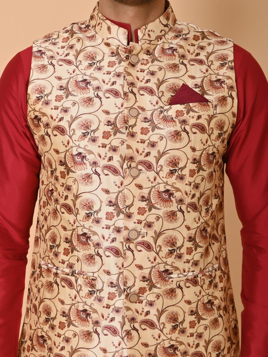 Ethnic Motifs Beige Jacket Kurta Set