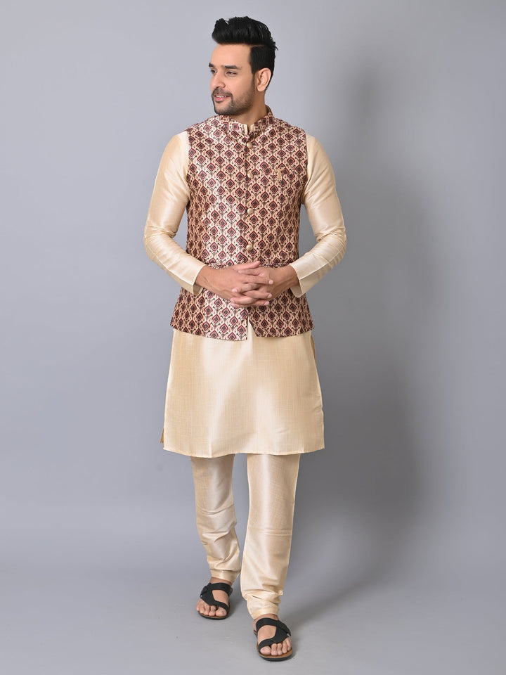 Ethnic Motifs Red Jacket Kurta Set