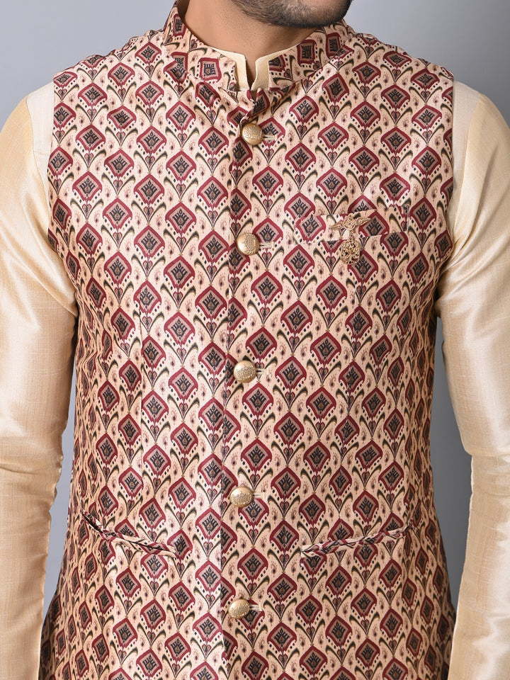 Ethnic Motifs Red Jacket Kurta Set