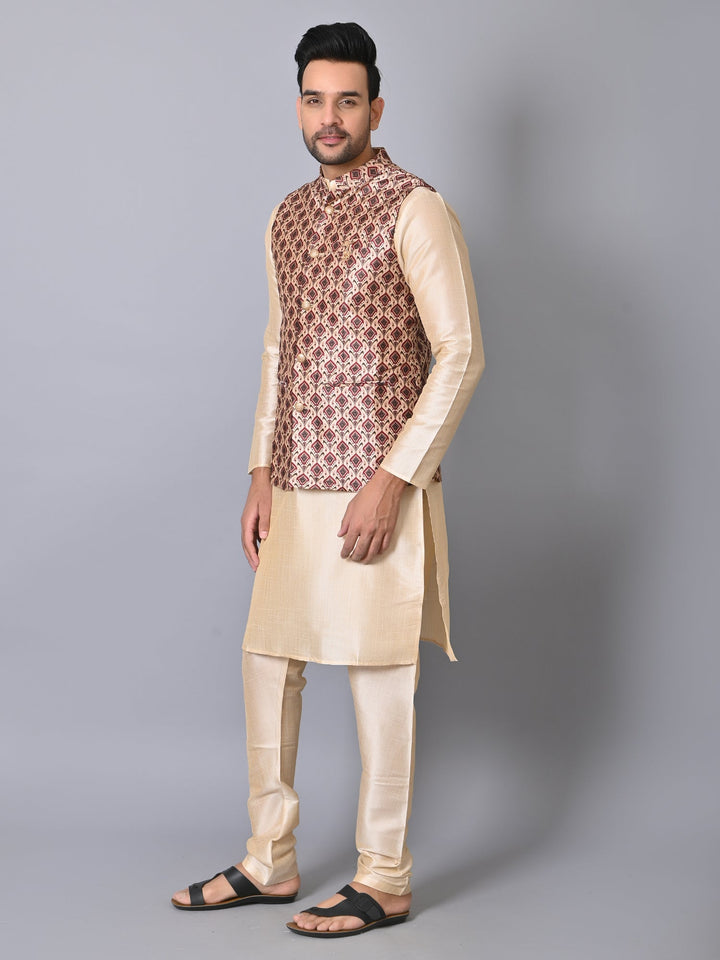 Ethnic Motifs Red Jacket Kurta Set