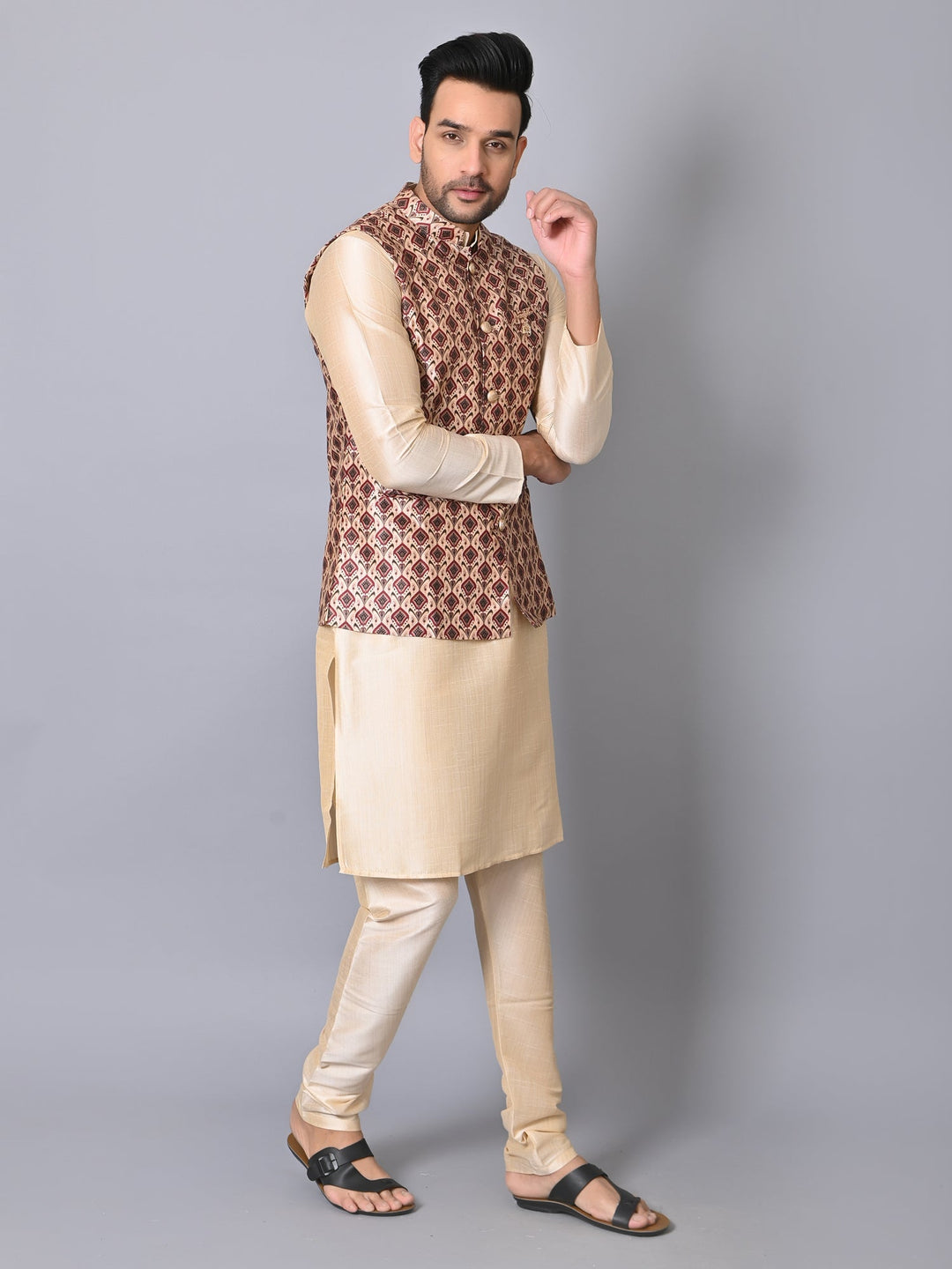 Ethnic Motifs Red Jacket Kurta Set