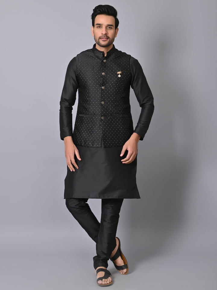 Geometric Black Jacket Kurta Set