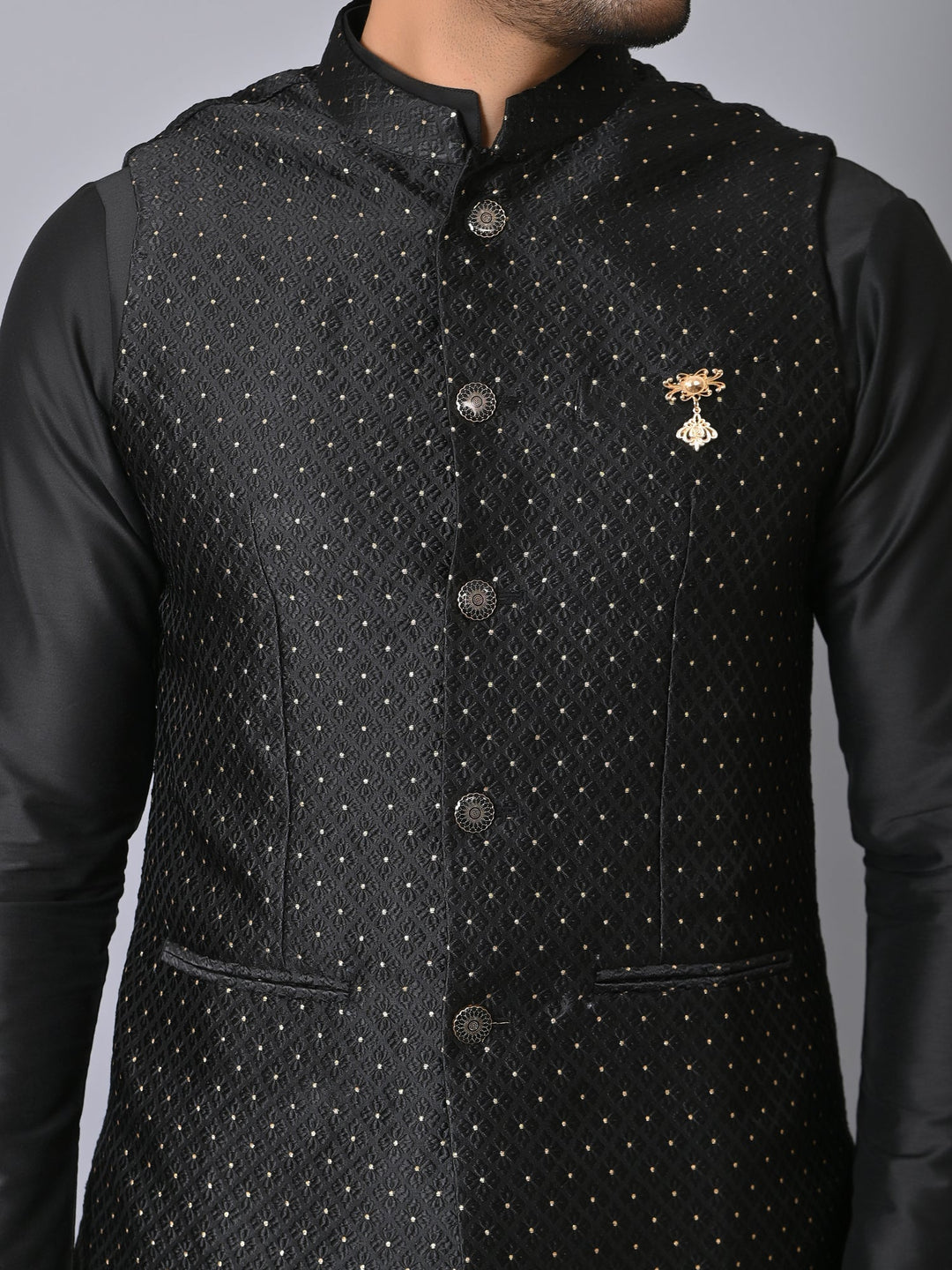 Geometric Black Jacket Kurta Set