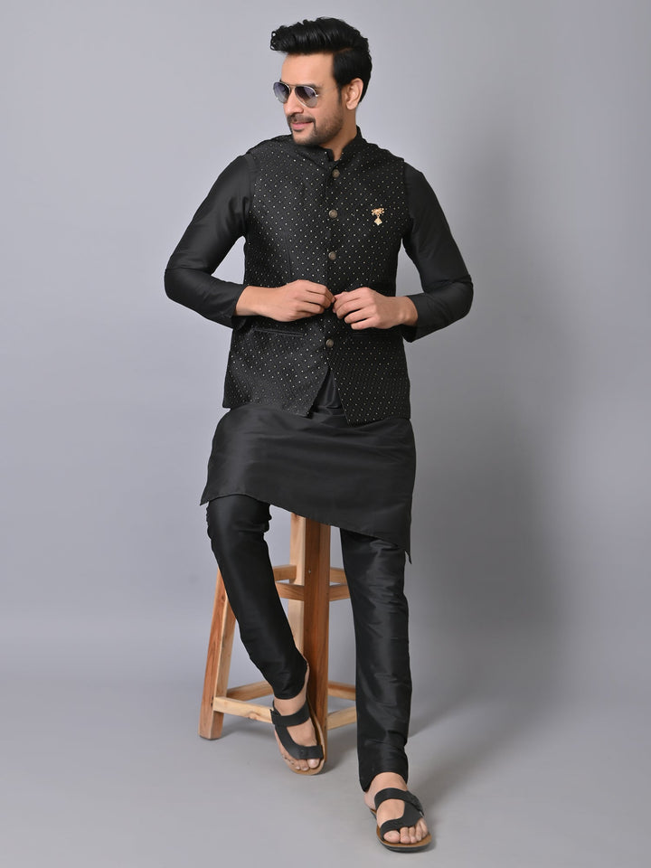 Geometric Black Jacket Kurta Set