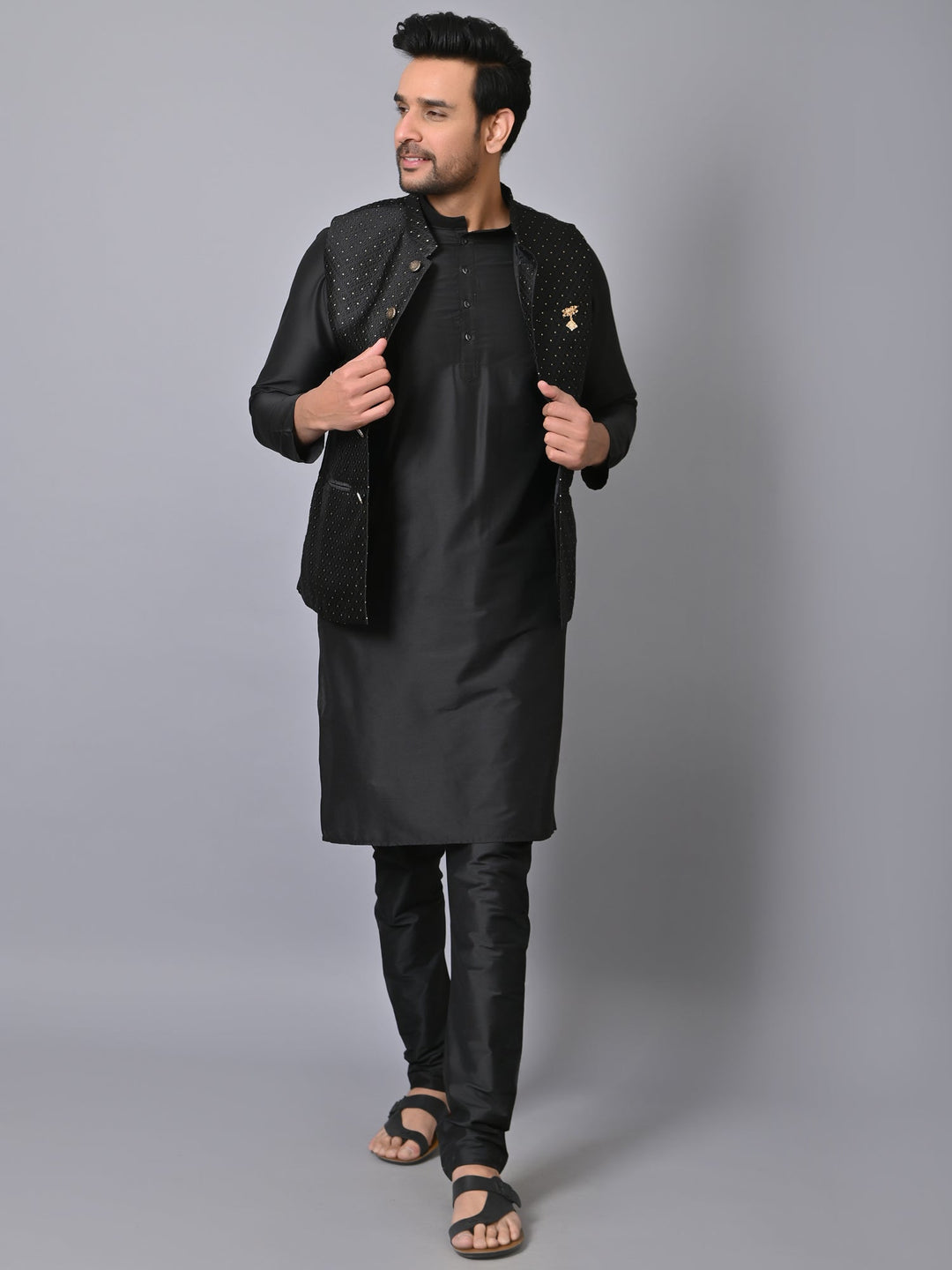 Geometric Black Jacket Kurta Set