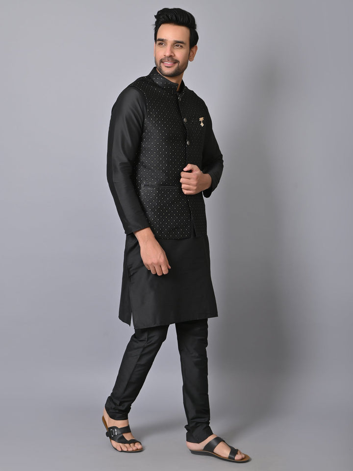 Geometric Black Jacket Kurta Set