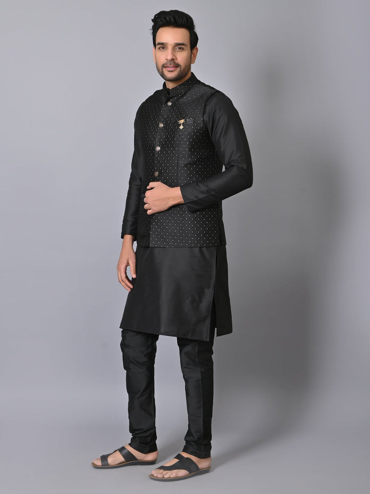 Geometric Black Jacket Kurta Set