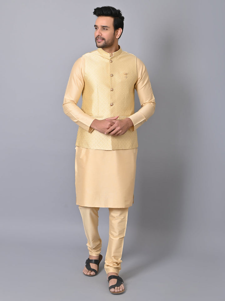 Geometric Beige Jacket Kurta Set