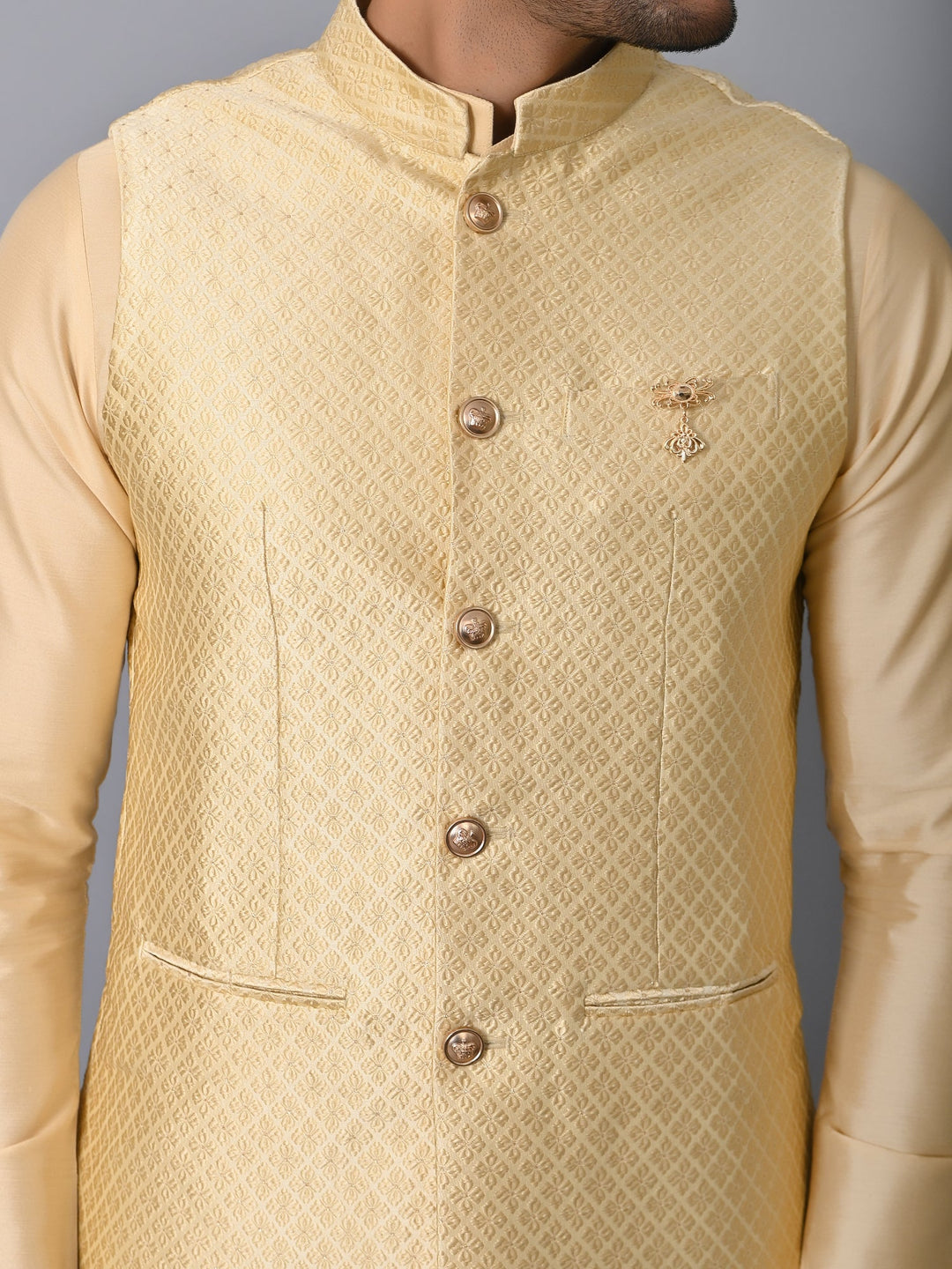 Geometric Beige Jacket Kurta Set