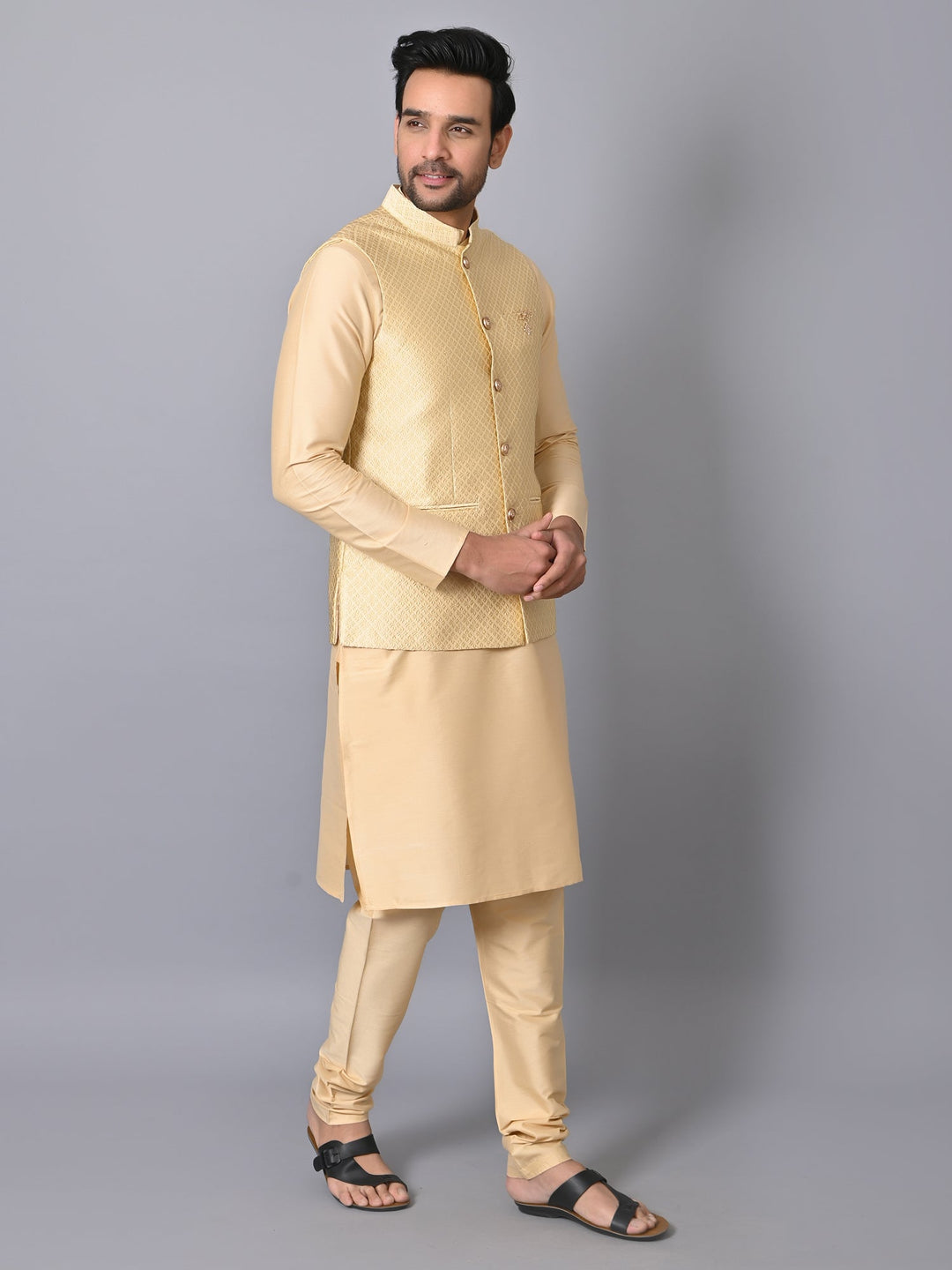 Geometric Beige Jacket Kurta Set