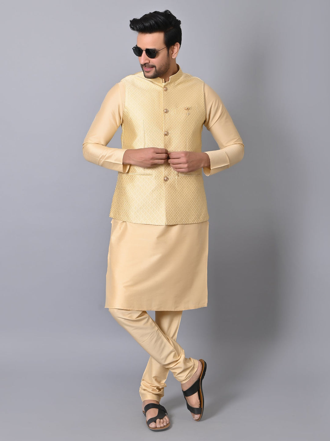 Geometric Beige Jacket Kurta Set