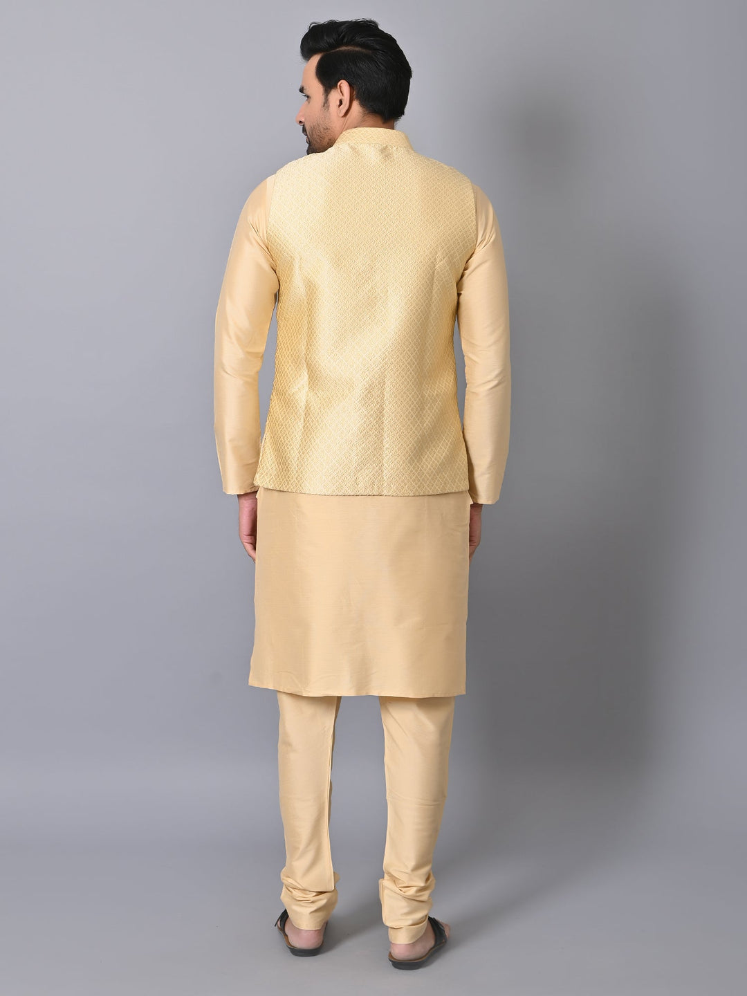 Geometric Beige Jacket Kurta Set