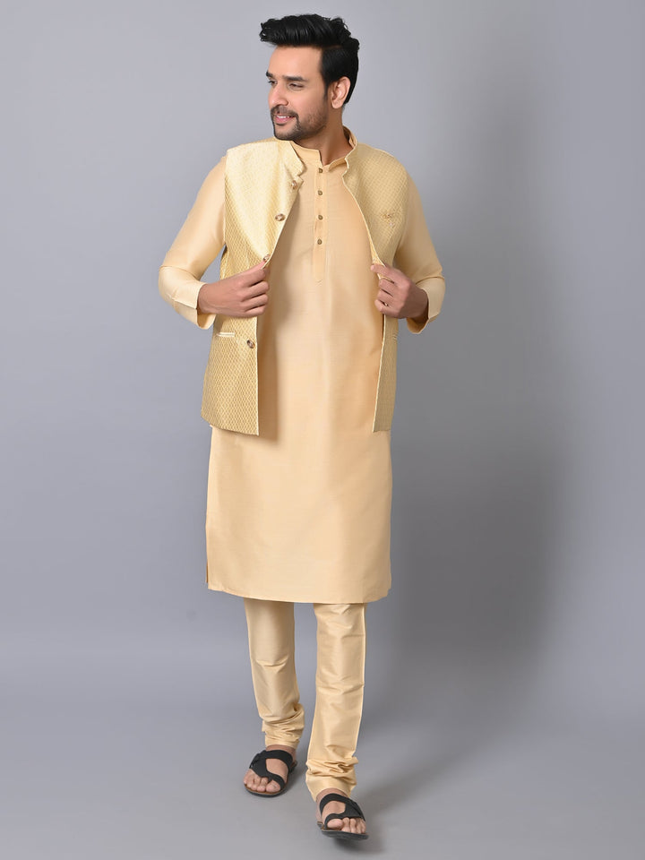 Geometric Beige Jacket Kurta Set