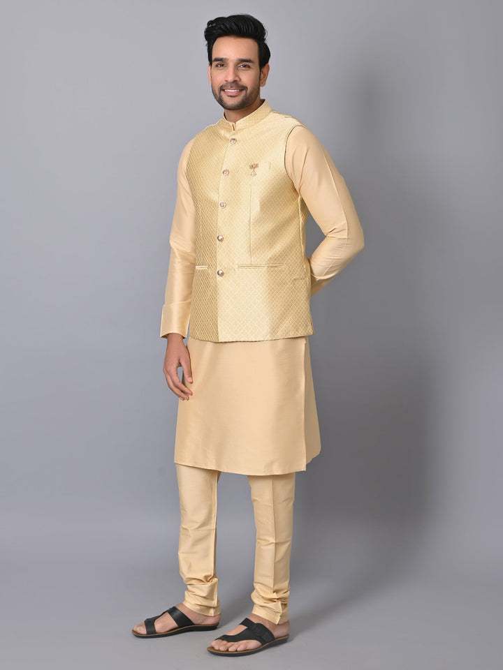 Geometric Beige Jacket Kurta Set