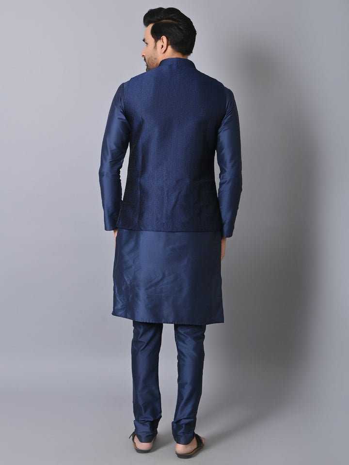 Ethnic Motifs Navy Blue Jacket Kurta Set