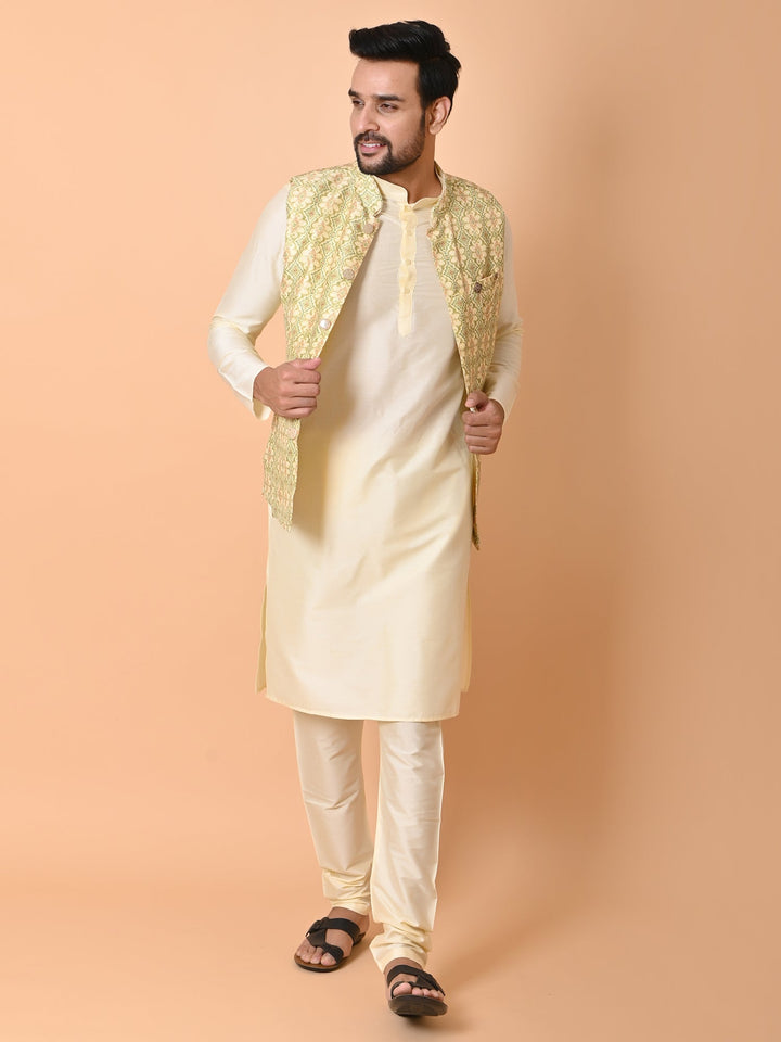 Ethnic Motifs Olive Jacket Kurta Set